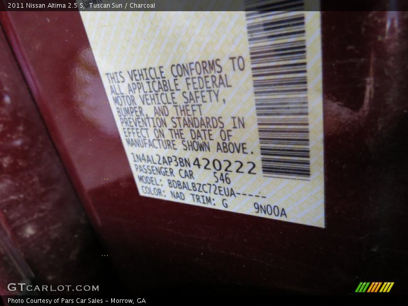 Tuscan Sun / Charcoal 2011 Nissan Altima 2.5 S