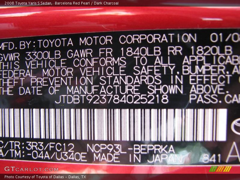 Barcelona Red Pearl / Dark Charcoal 2008 Toyota Yaris S Sedan