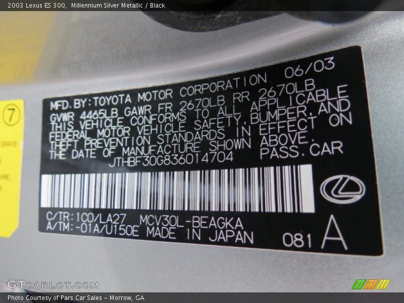 Millennium Silver Metallic / Black 2003 Lexus ES 300