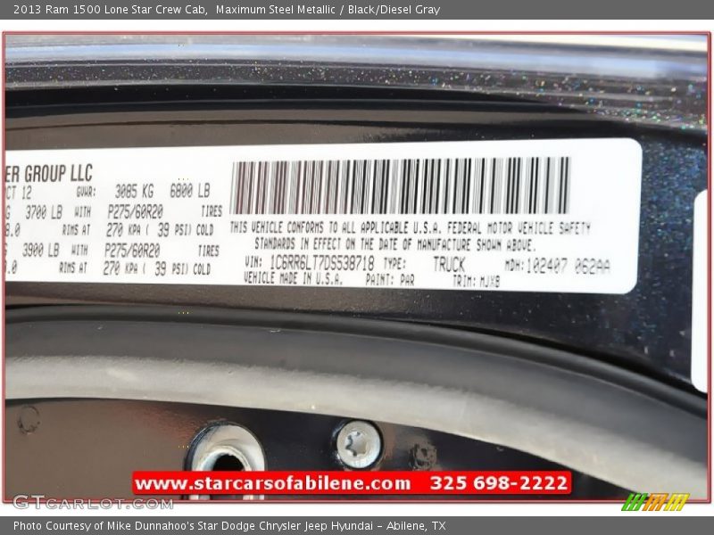 Maximum Steel Metallic / Black/Diesel Gray 2013 Ram 1500 Lone Star Crew Cab