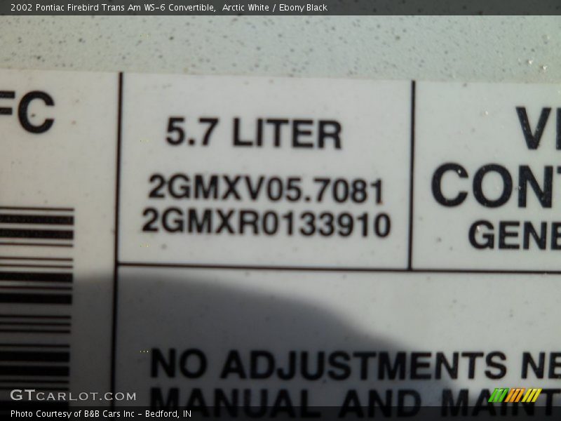 Arctic White / Ebony Black 2002 Pontiac Firebird Trans Am WS-6 Convertible