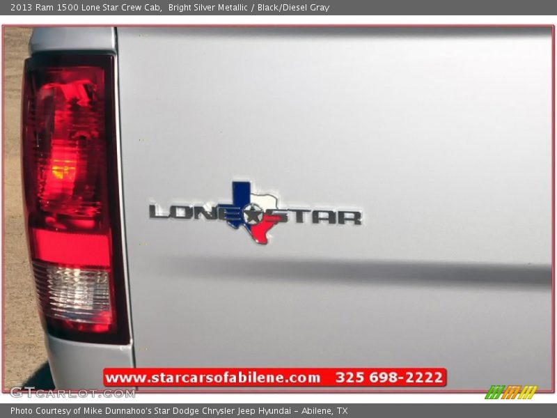 Bright Silver Metallic / Black/Diesel Gray 2013 Ram 1500 Lone Star Crew Cab