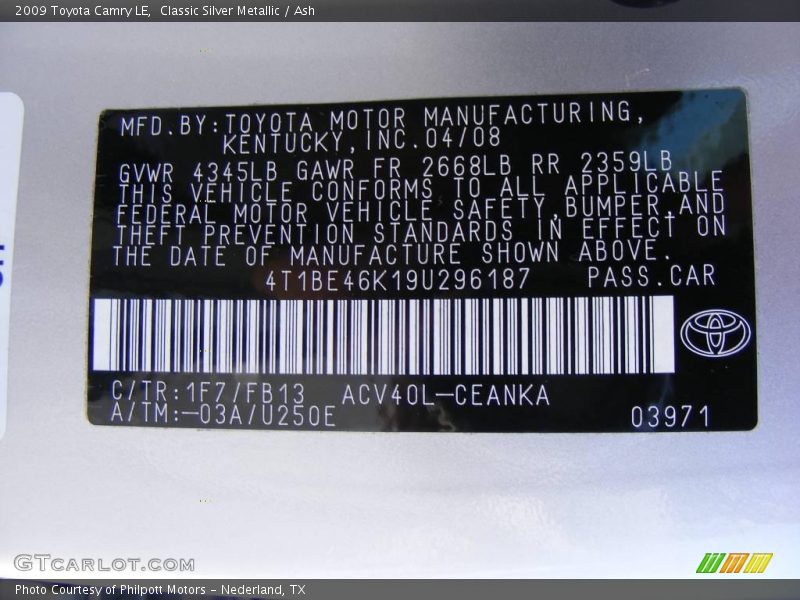 Classic Silver Metallic / Ash 2009 Toyota Camry LE