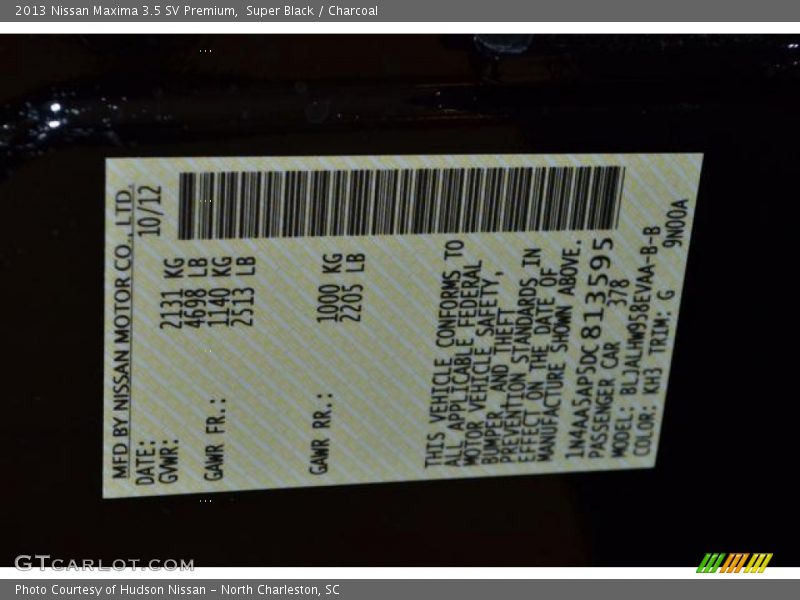 Super Black / Charcoal 2013 Nissan Maxima 3.5 SV Premium