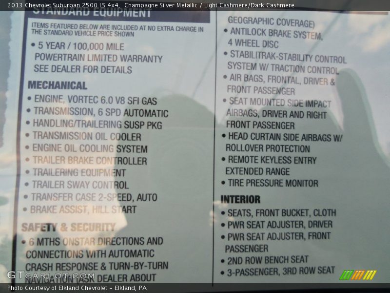  2013 Suburban 2500 LS 4x4 Window Sticker