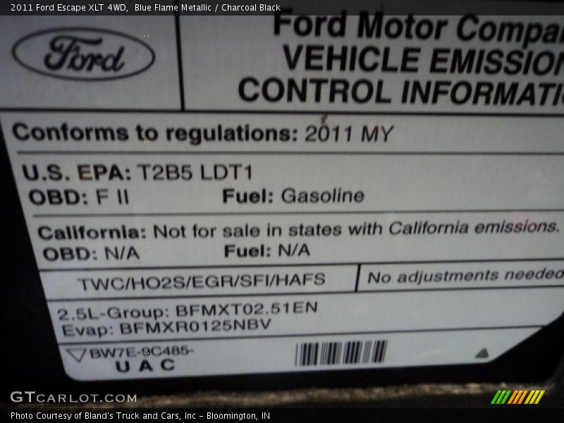 Blue Flame Metallic / Charcoal Black 2011 Ford Escape XLT 4WD