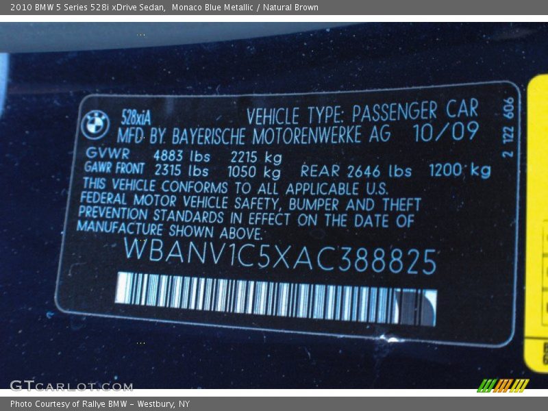 Monaco Blue Metallic / Natural Brown 2010 BMW 5 Series 528i xDrive Sedan