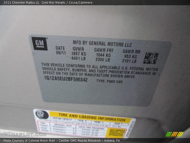 Gold Mist Metallic / Cocoa/Cashmere 2011 Chevrolet Malibu LS