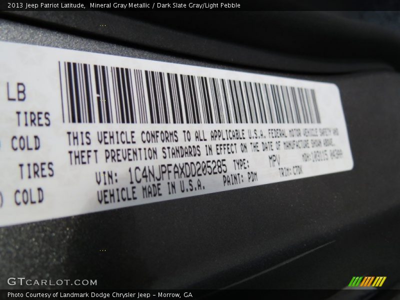 Mineral Gray Metallic / Dark Slate Gray/Light Pebble 2013 Jeep Patriot Latitude