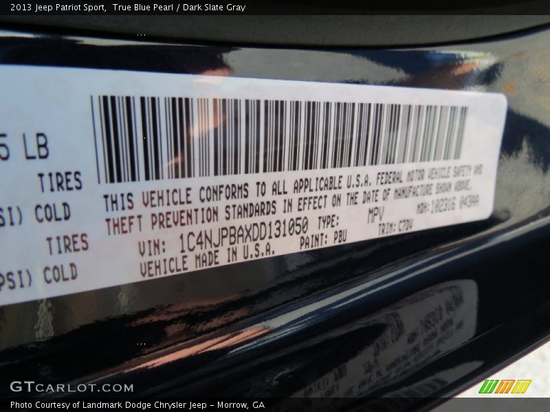 True Blue Pearl / Dark Slate Gray 2013 Jeep Patriot Sport