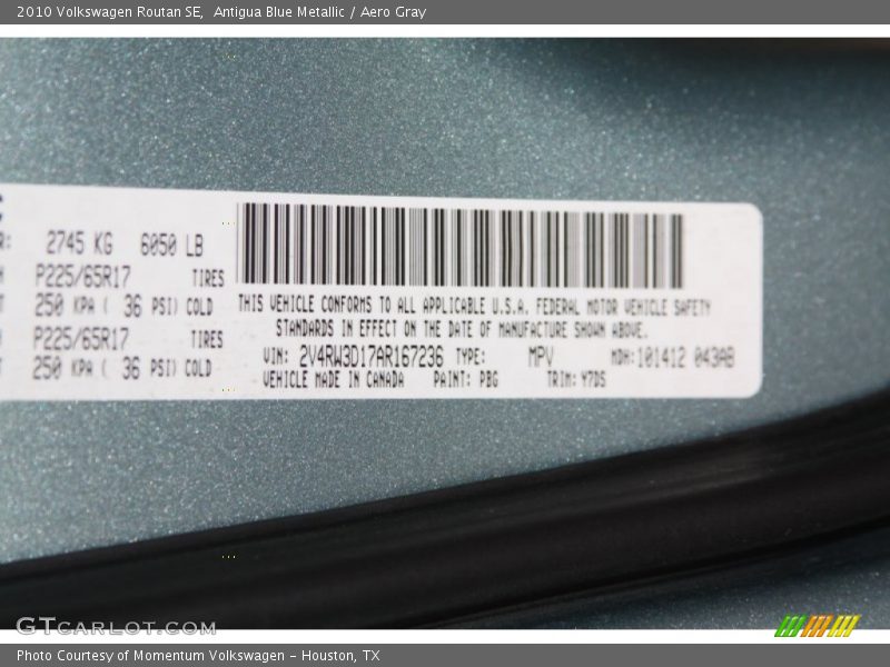 Antigua Blue Metallic / Aero Gray 2010 Volkswagen Routan SE