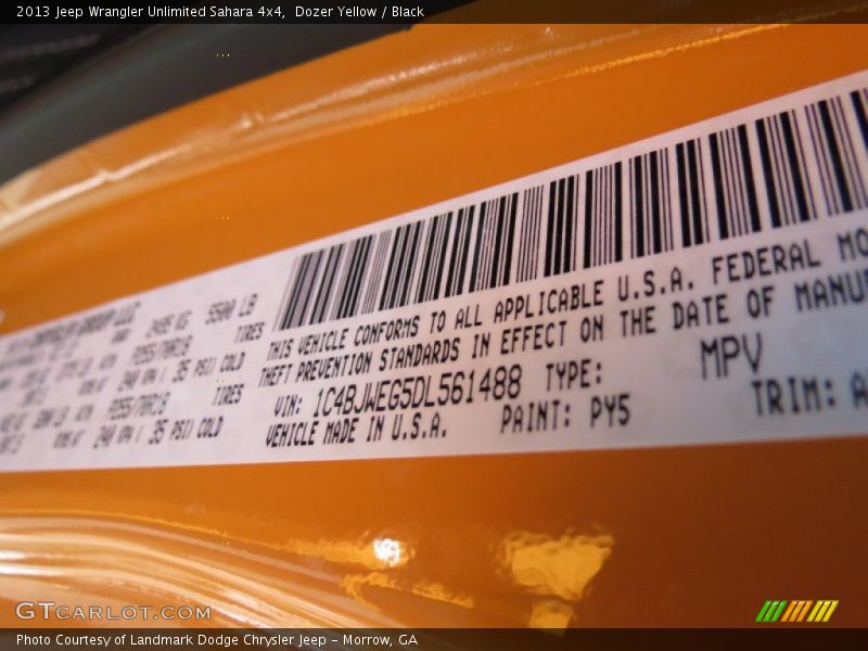 2013 Wrangler Unlimited Sahara 4x4 Dozer Yellow Color Code PY5