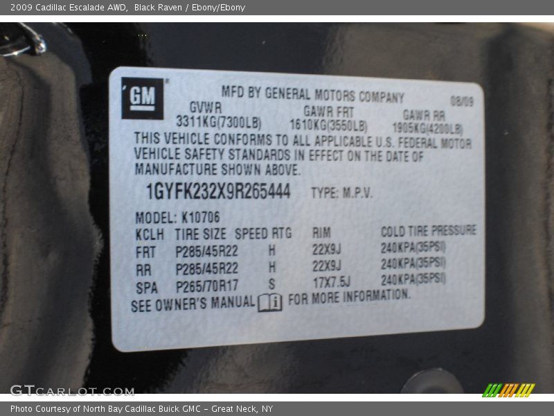 Black Raven / Ebony/Ebony 2009 Cadillac Escalade AWD