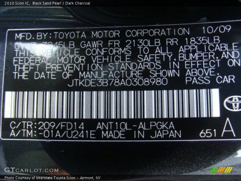 Black Sand Pearl / Dark Charcoal 2010 Scion tC