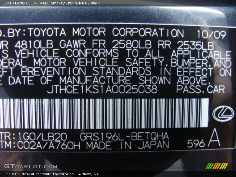 Smokey Granite Mica / Black 2010 Lexus GS 350 AWD
