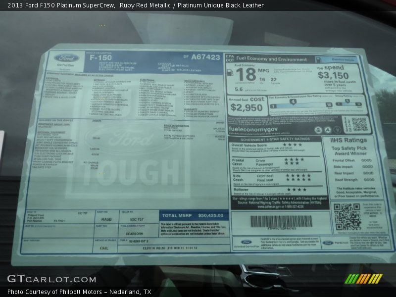  2013 F150 Platinum SuperCrew Window Sticker