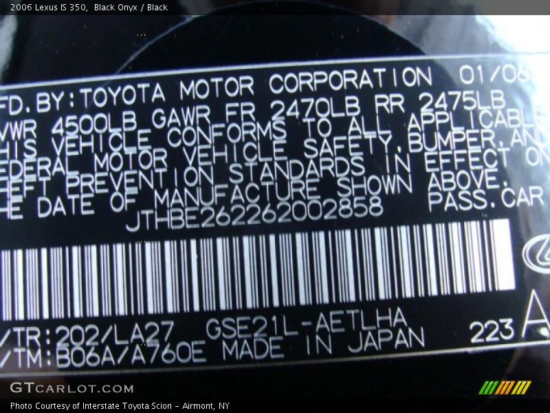 Black Onyx / Black 2006 Lexus IS 350