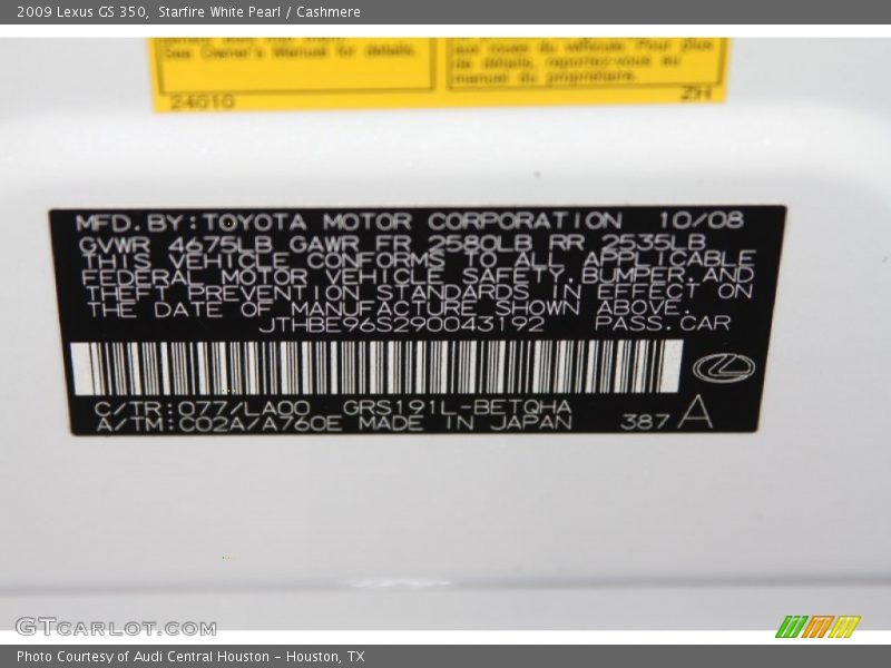 2009 GS 350 Starfire White Pearl Color Code 077