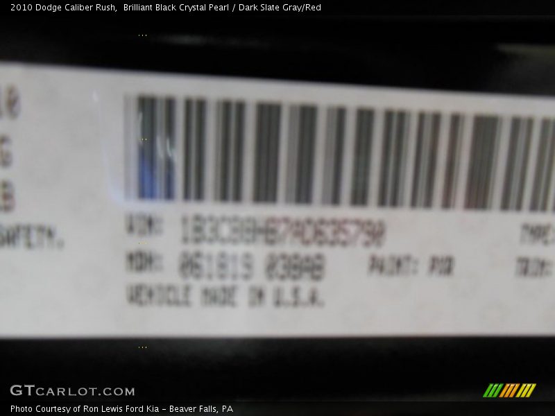 Brilliant Black Crystal Pearl / Dark Slate Gray/Red 2010 Dodge Caliber Rush