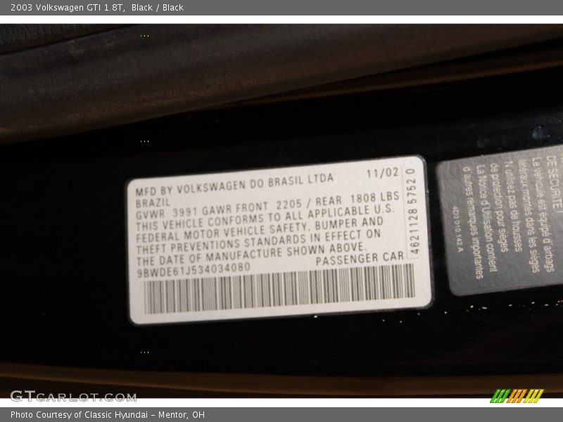Black / Black 2003 Volkswagen GTI 1.8T