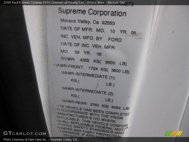Oxford White / Medium Flint 2006 Ford E Series Cutaway E350 Commercial Moving Van