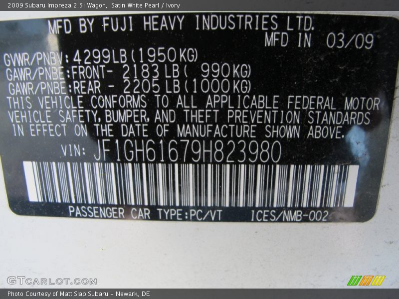 Satin White Pearl / Ivory 2009 Subaru Impreza 2.5i Wagon