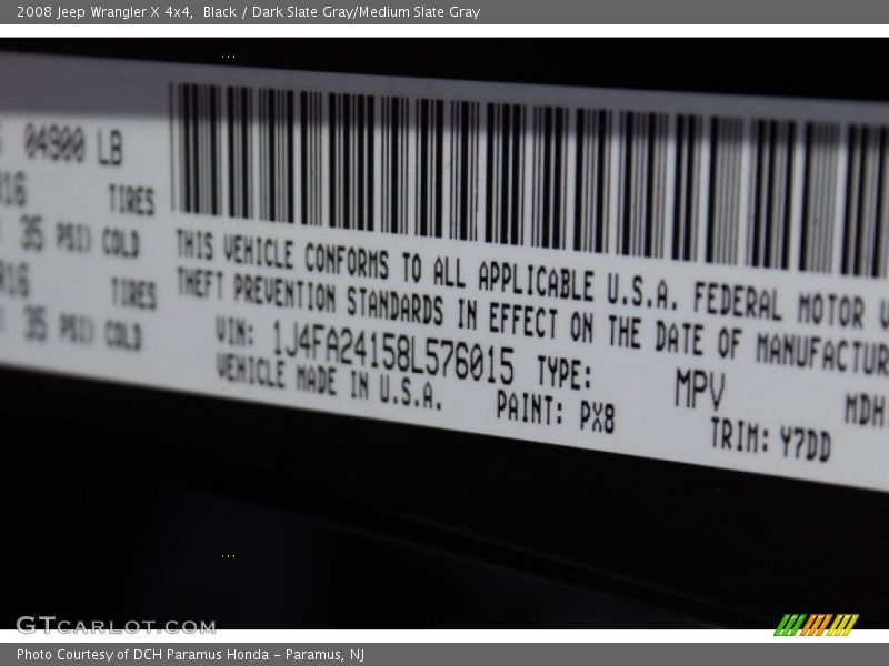 Black / Dark Slate Gray/Medium Slate Gray 2008 Jeep Wrangler X 4x4