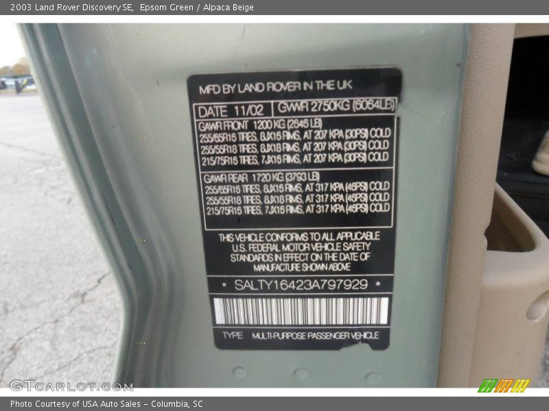 Epsom Green / Alpaca Beige 2003 Land Rover Discovery SE