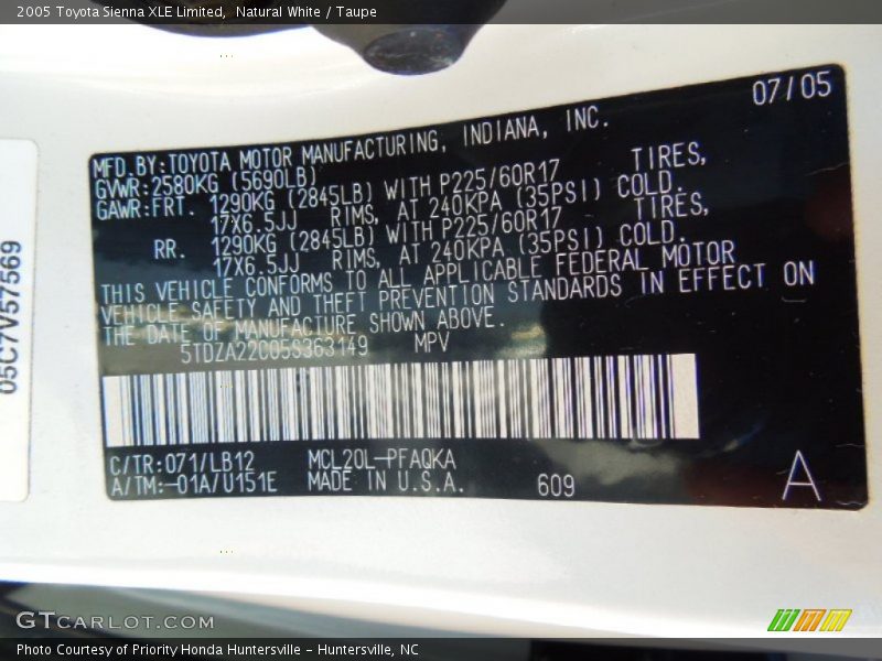 Natural White / Taupe 2005 Toyota Sienna XLE Limited