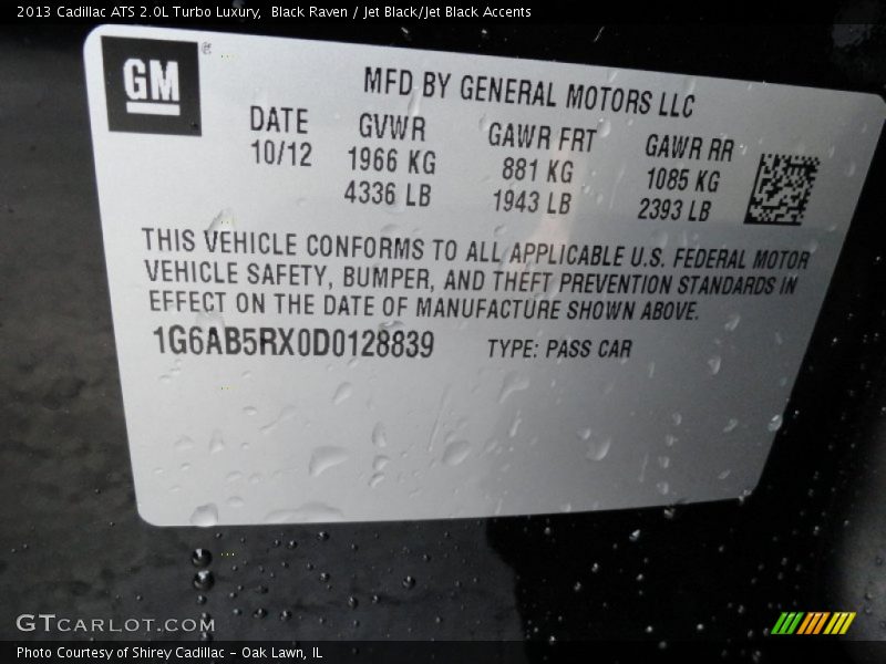 Black Raven / Jet Black/Jet Black Accents 2013 Cadillac ATS 2.0L Turbo Luxury