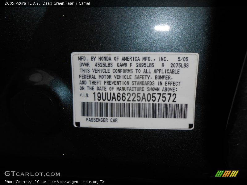 Deep Green Pearl / Camel 2005 Acura TL 3.2