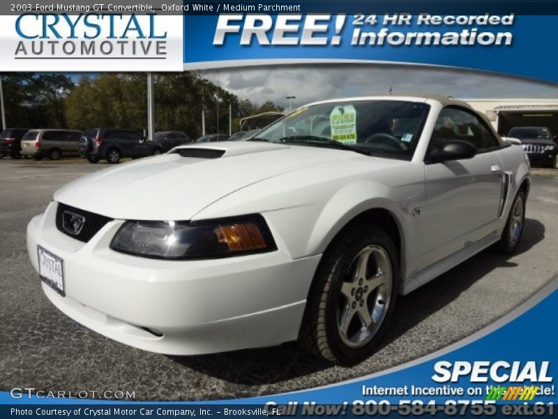 Oxford White / Medium Parchment 2003 Ford Mustang GT Convertible