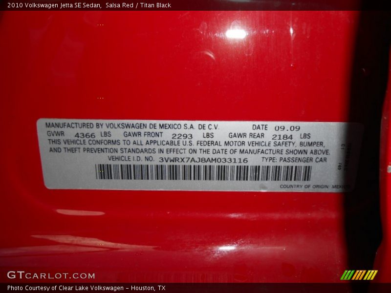 Salsa Red / Titan Black 2010 Volkswagen Jetta SE Sedan