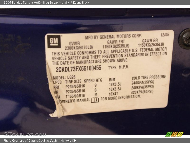 Blue Streak Metallic / Ebony Black 2006 Pontiac Torrent AWD