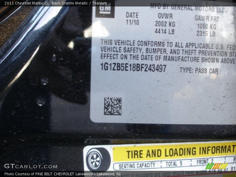 Black Granite Metallic / Titanium 2011 Chevrolet Malibu LS