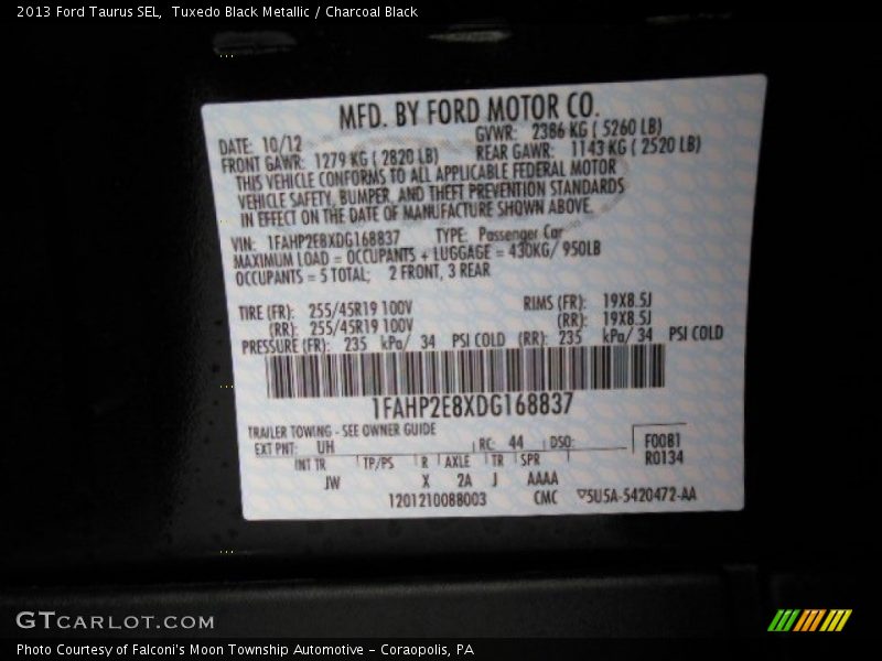 Tuxedo Black Metallic / Charcoal Black 2013 Ford Taurus SEL