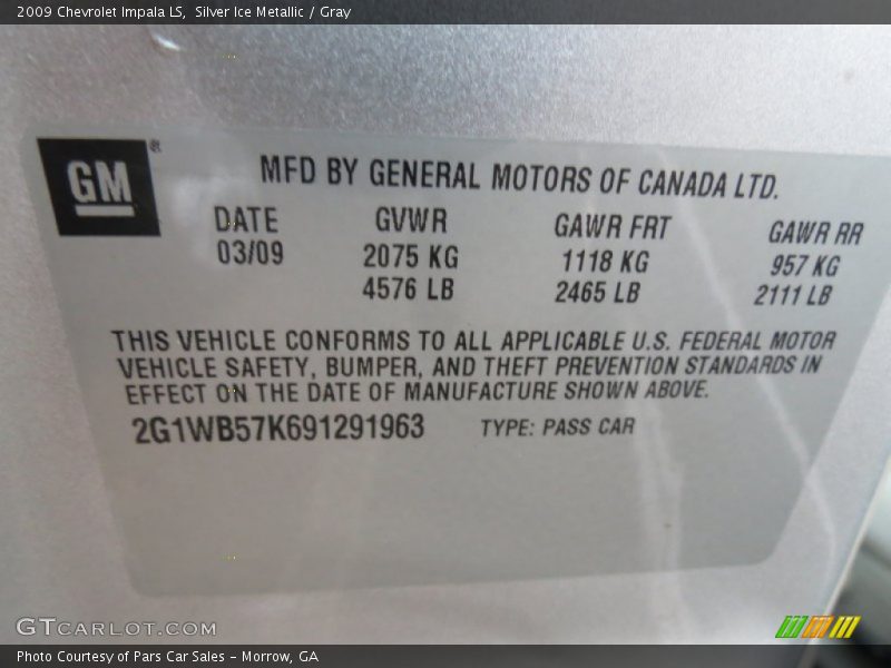 Silver Ice Metallic / Gray 2009 Chevrolet Impala LS
