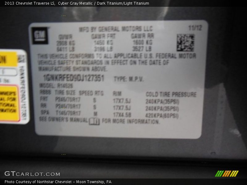 Cyber Gray Metallic / Dark Titanium/Light Titanium 2013 Chevrolet Traverse LS