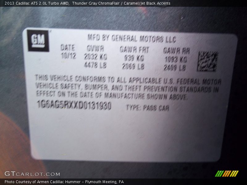 Thunder Gray ChromaFlair / Caramel/Jet Black Accents 2013 Cadillac ATS 2.0L Turbo AWD