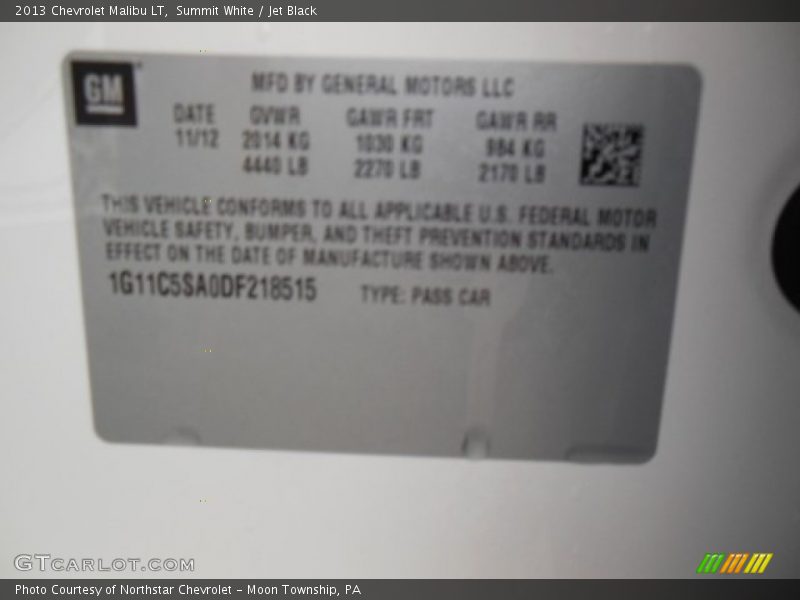 Summit White / Jet Black 2013 Chevrolet Malibu LT