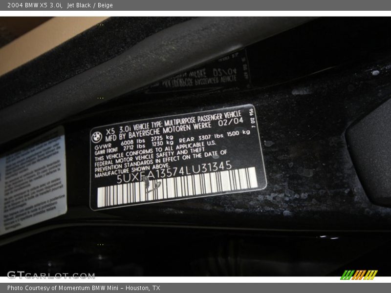 Jet Black / Beige 2004 BMW X5 3.0i