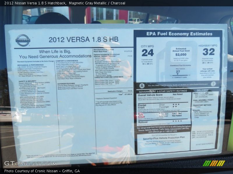  2012 Versa 1.8 S Hatchback Window Sticker
