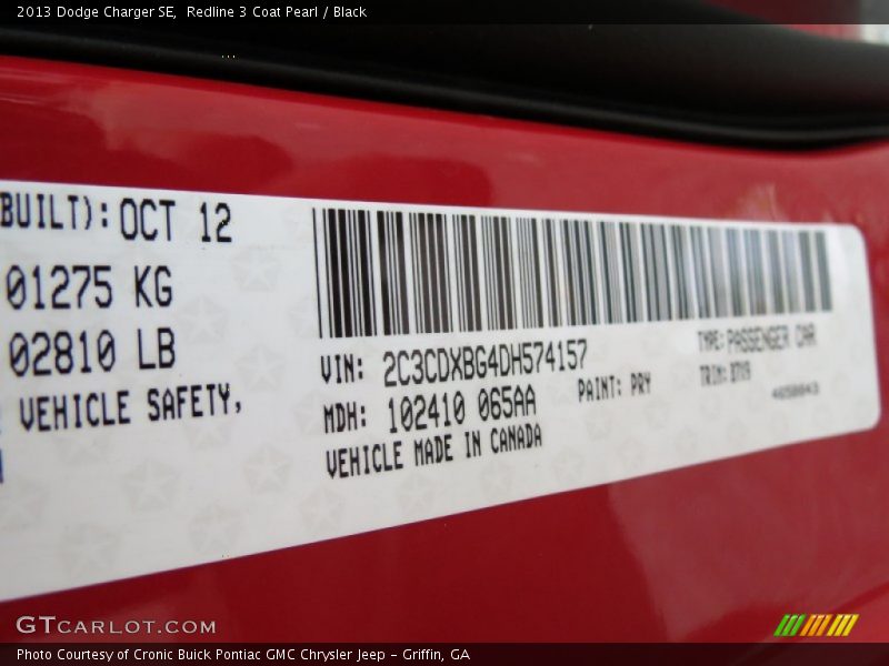 Redline 3 Coat Pearl / Black 2013 Dodge Charger SE
