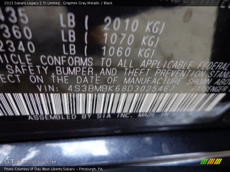 Graphite Gray Metallic / Black 2013 Subaru Legacy 2.5i Limited