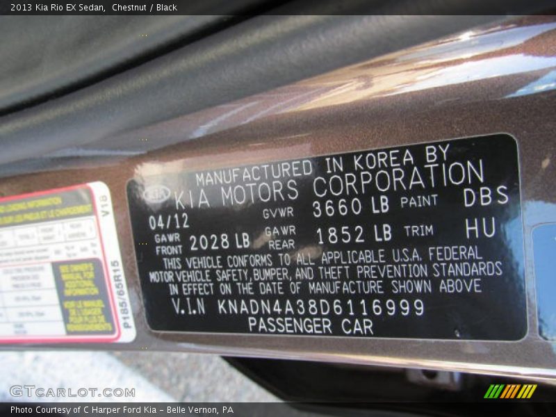 2013 Rio EX Sedan Chestnut Color Code DBS