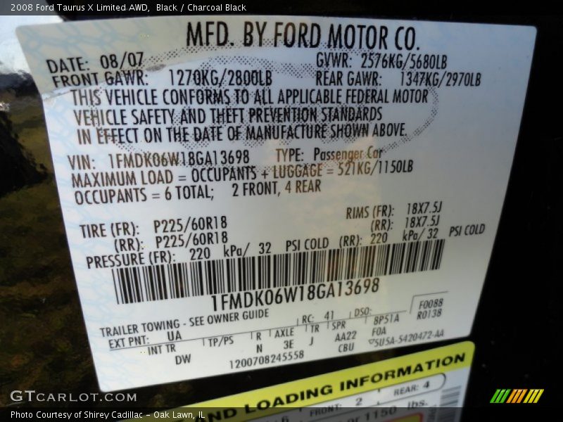 Black / Charcoal Black 2008 Ford Taurus X Limited AWD