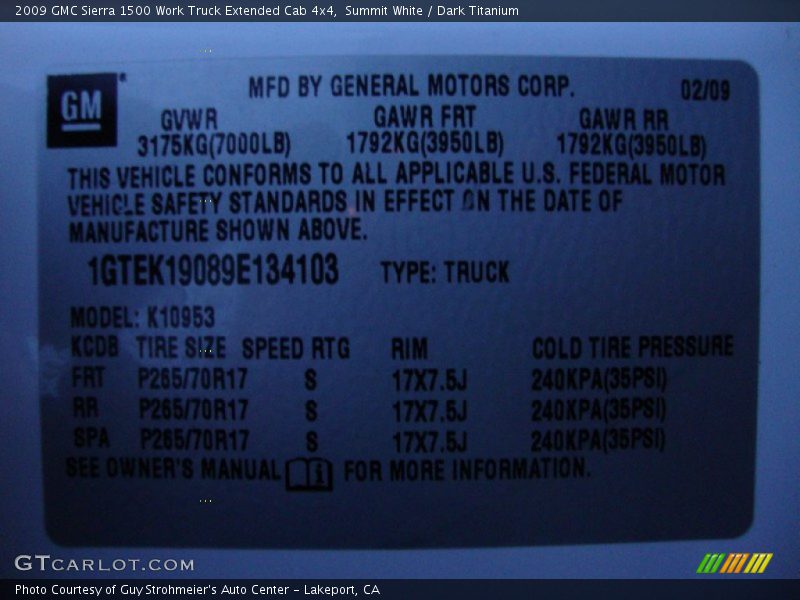Summit White / Dark Titanium 2009 GMC Sierra 1500 Work Truck Extended Cab 4x4