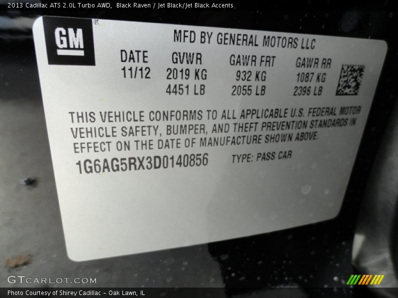 Black Raven / Jet Black/Jet Black Accents 2013 Cadillac ATS 2.0L Turbo AWD