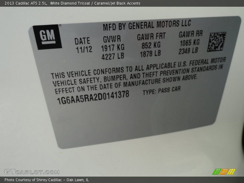 White Diamond Tricoat / Caramel/Jet Black Accents 2013 Cadillac ATS 2.5L
