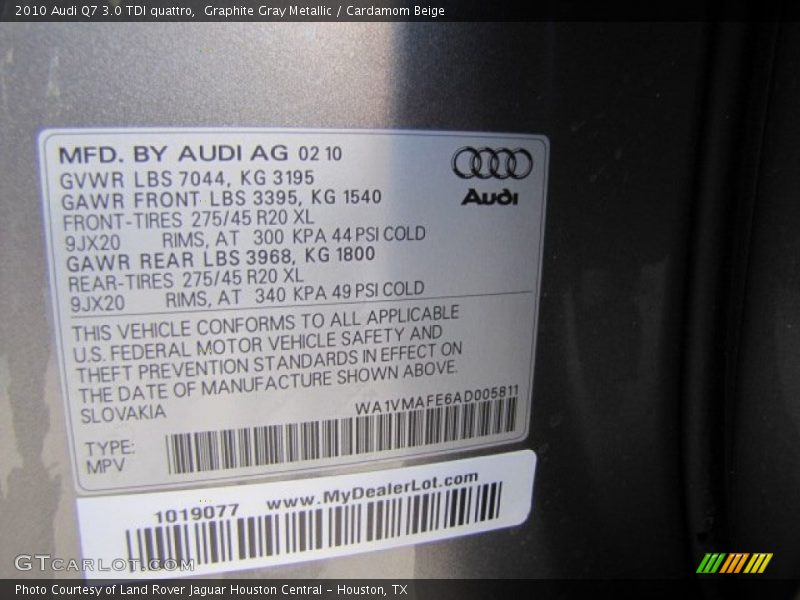 Graphite Gray Metallic / Cardamom Beige 2010 Audi Q7 3.0 TDI quattro